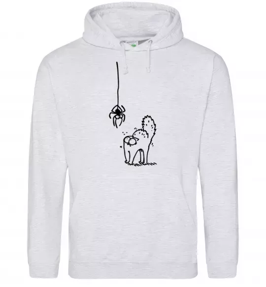 Мужская толстовка (худи) Spider and cat Серый меланж фото