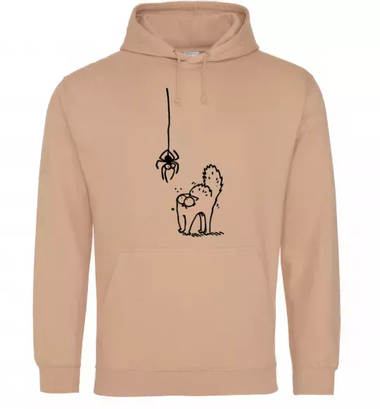 Мужская толстовка (худи) Spider and cat Песочный фото