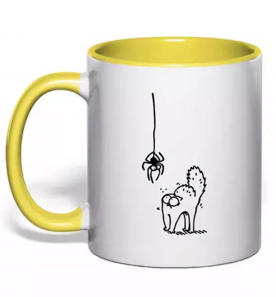 Чашка с цветной ручкой Spider and cat Солнечно желтый фото
