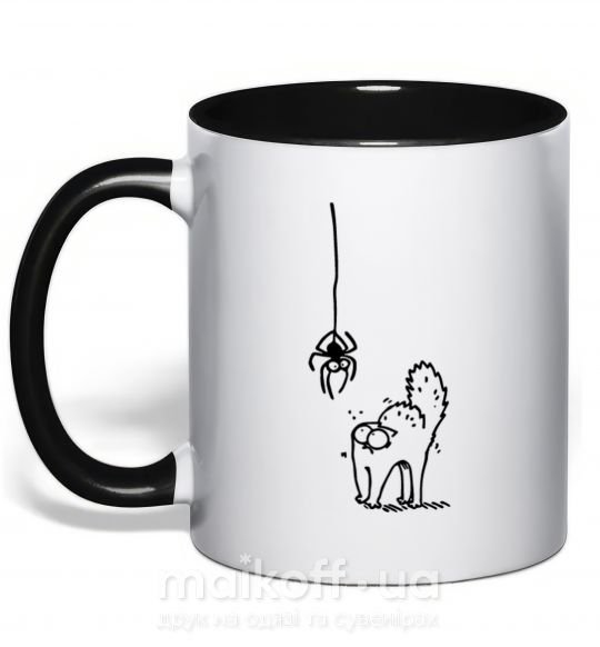 Чашка с цветной ручкой Spider and cat Черный фото