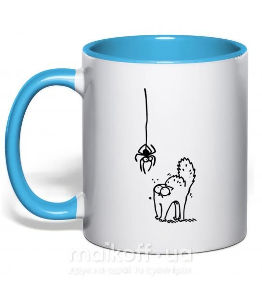 Чашка з кольоровою ручкою Spider and cat Блакитний фото