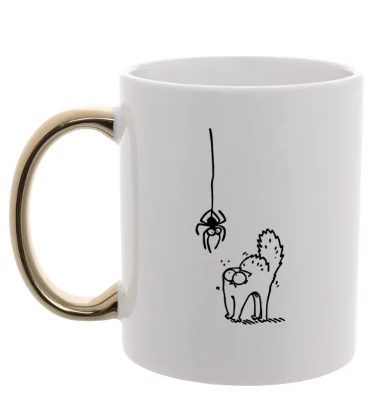 Чашка с цветной ручкой Spider and cat Золото фото