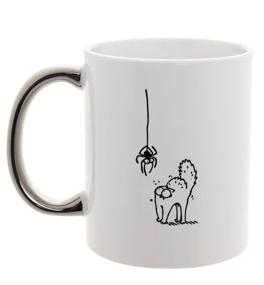 Чашка с цветной ручкой Spider and cat Серебро фото