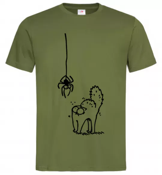Мужская футболка Spider and cat Оливковый фото