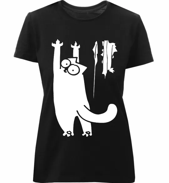 Женская премиум футболка Simon's cat oops Черный фото