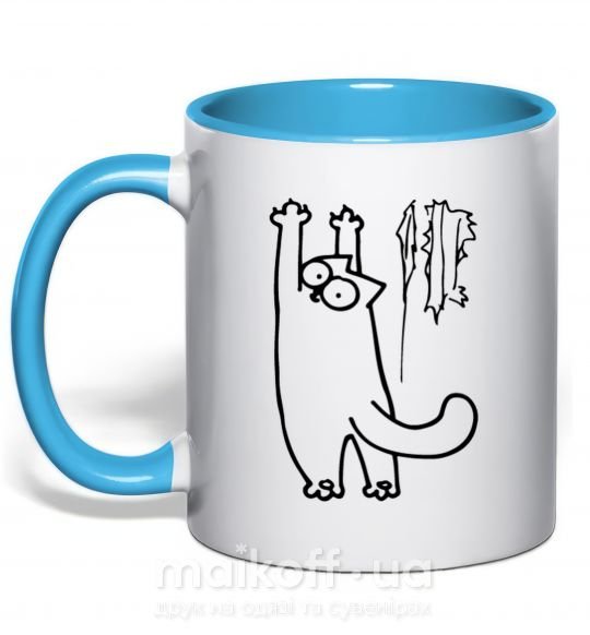 Чашка з кольоровою ручкою Simon's cat oops Блакитний фото