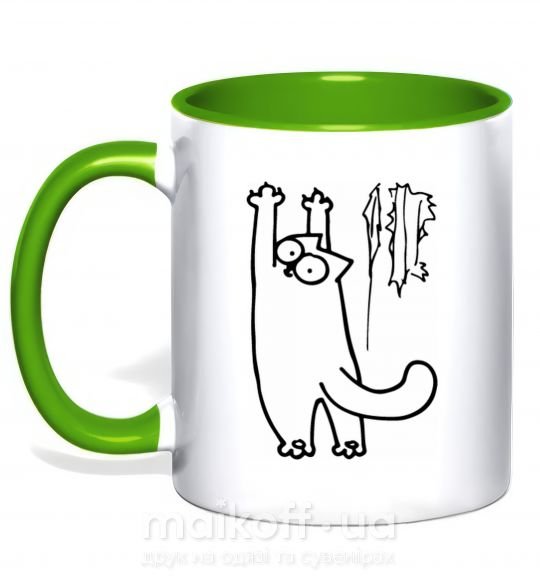 Чашка з кольоровою ручкою Simon's cat oops Зелений фото