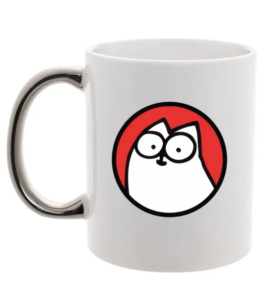 Чашка с цветной ручкой Cat portret Серебро фото