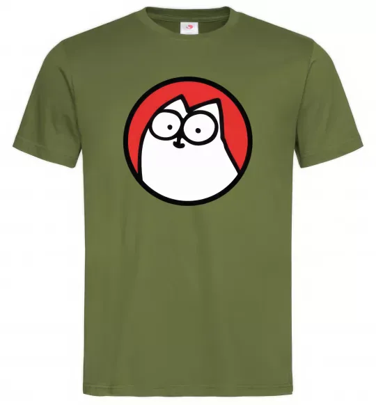 Чоловіча футболка Cat portret Оливковий фото