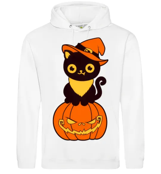 Женская толстовка (худи) halloween cat Белый фото