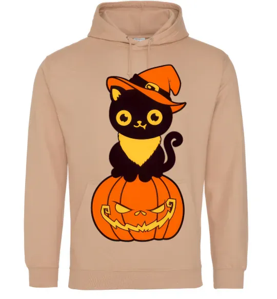 Женская толстовка (худи) halloween cat Песочный фото