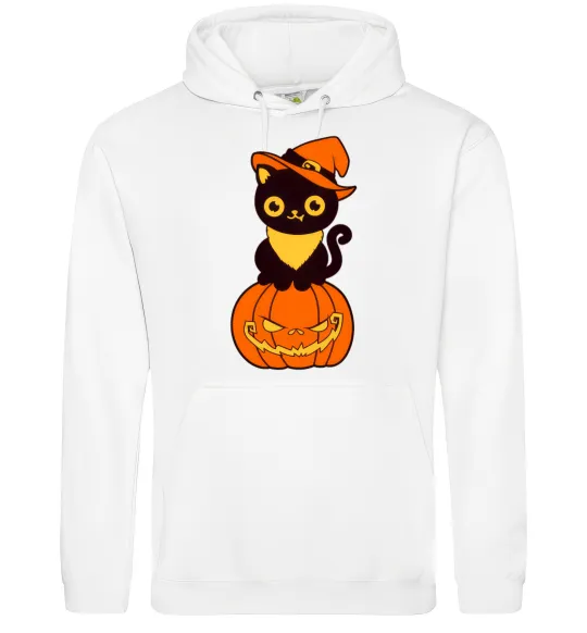 Мужская толстовка (худи) halloween cat Белый фото