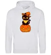 Мужская толстовка (худи) halloween cat Серый меланж фото