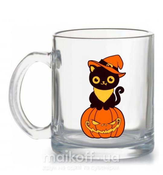 Чашка стеклянная halloween cat Прозрачный фото