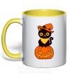Чашка з кольоровою ручкою halloween cat Сонячно жовтий фото