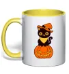 Чашка с цветной ручкой halloween cat Солнечно желтый фото