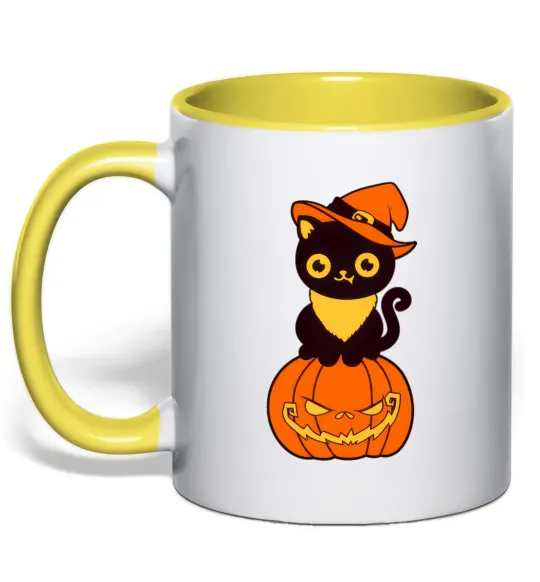 Чашка з кольоровою ручкою halloween cat Лимонний фото
