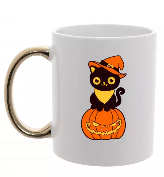 Чашка с цветной ручкой halloween cat Золото фото