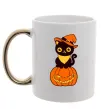 Чашка с цветной ручкой halloween cat Золото фото