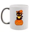 Чашка с цветной ручкой halloween cat Серебро фото