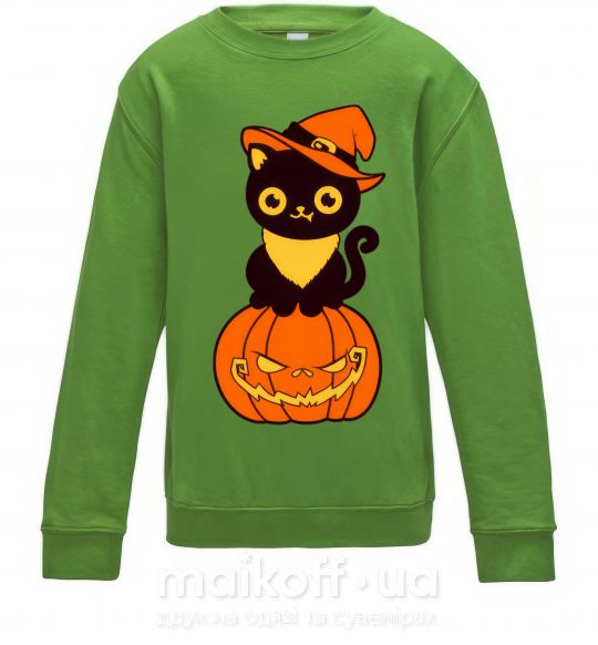Детский Свитшот halloween cat Лаймовый фото