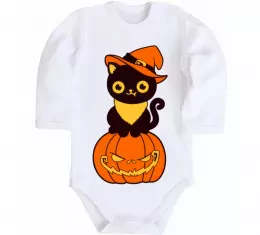 Детский боди halloween cat Белый фото