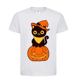 Детская футболка halloween cat Белый фото