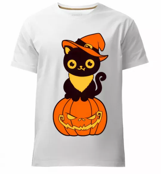 Чоловіча преміум футболка halloween cat Білий фото