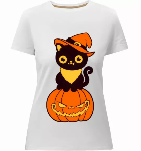 Женская премиум футболка halloween cat Белый фото