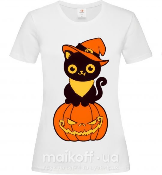 Женская футболка halloween cat Белый фото