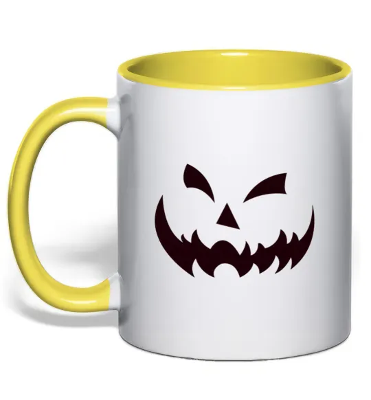 Чашка с цветной ручкой halloween smile Лимонный фото