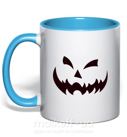 Чашка з кольоровою ручкою halloween smile Блакитний фото