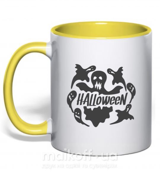 Чашка з кольоровою ручкою Halloween ghosts Сонячно жовтий фото