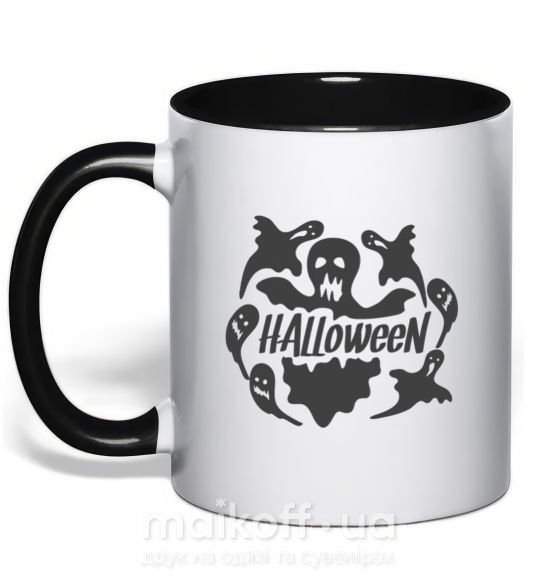 Чашка з кольоровою ручкою Halloween ghosts Чорний фото