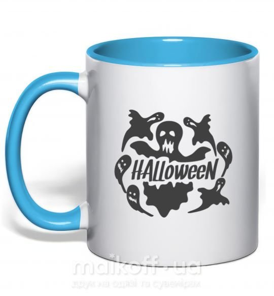 Чашка з кольоровою ручкою Halloween ghosts Блакитний фото