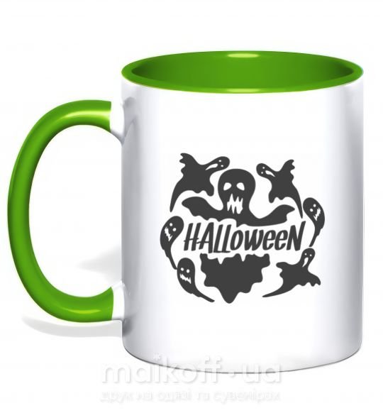 Чашка з кольоровою ручкою Halloween ghosts Зелений фото