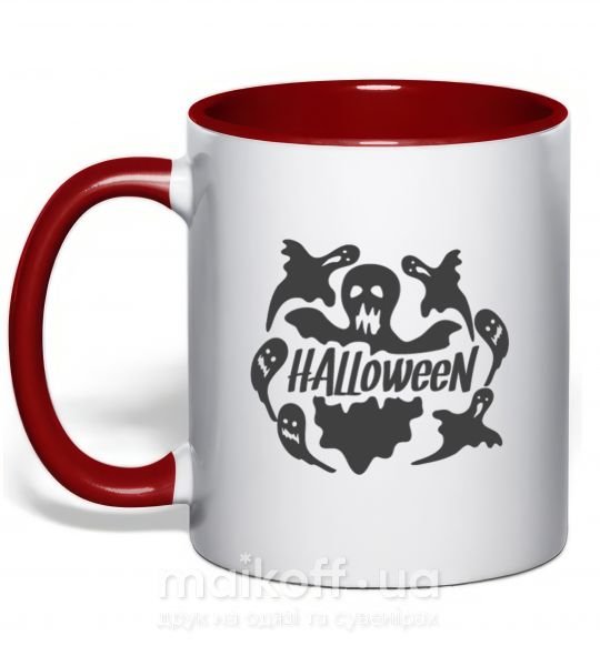 Чашка з кольоровою ручкою Halloween ghosts Червоний фото