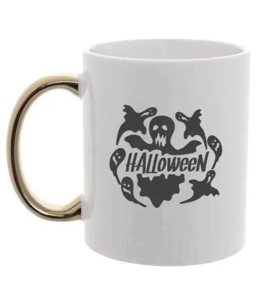 Чашка с цветной ручкой Halloween ghosts Золото фото