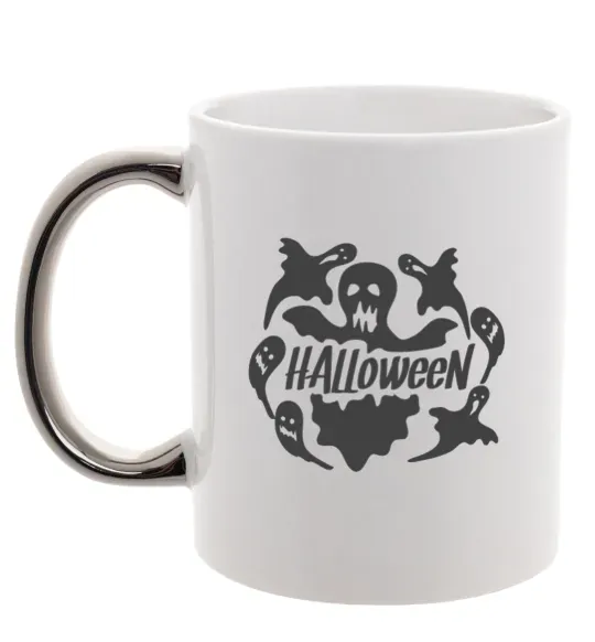 Чашка с цветной ручкой Halloween ghosts Серебро фото
