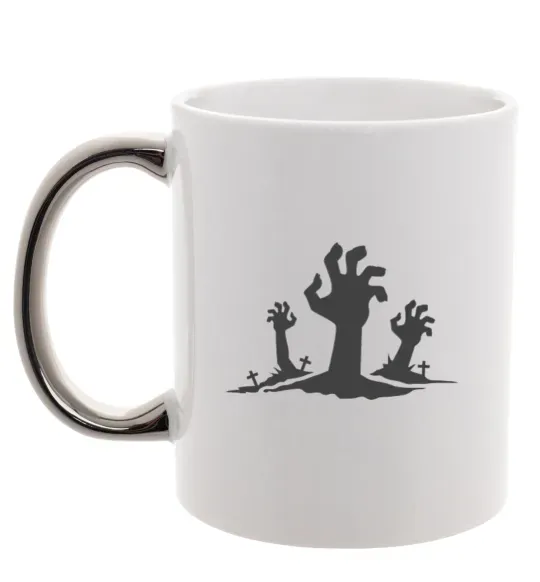 Чашка с цветной ручкой Horrible hands Серебро фото