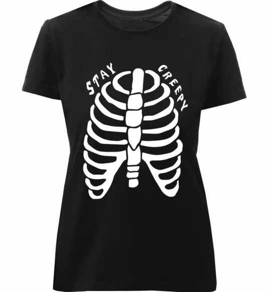 Женская премиум футболка stay creepy Черный фото
