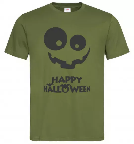 Мужская футболка happy halloween smile Оливковый фото