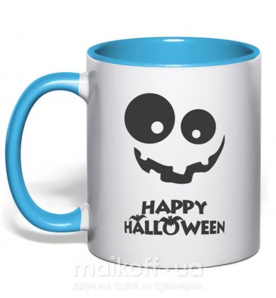 Чашка с цветной ручкой happy halloween smile Голубой фото