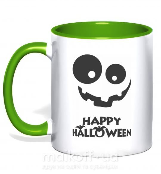 Чашка с цветной ручкой happy halloween smile Зеленый фото