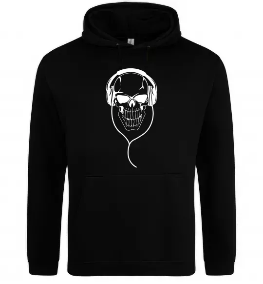 Женская толстовка (худи) Череп в навушниках Черный фото