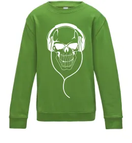 Детский Свитшот Череп в навушниках Лаймовый фото
