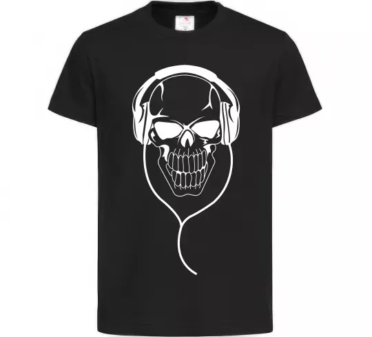 Детская футболка Череп в навушниках Черный фото