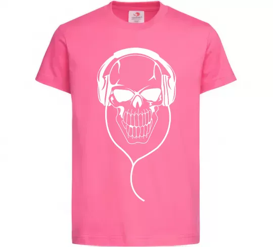 Детская футболка Череп в навушниках Ярко-розовый фото
