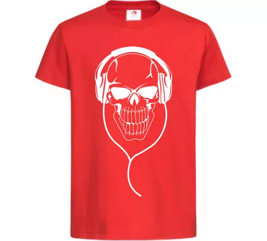 Детская футболка Череп в навушниках Красный фото