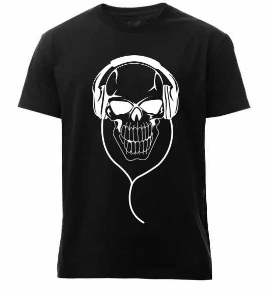 Мужская премиум футболка Череп в навушниках Черный фото